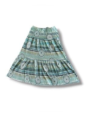 [Zoey Beth] Green and Blue Patterned Midi Skirt